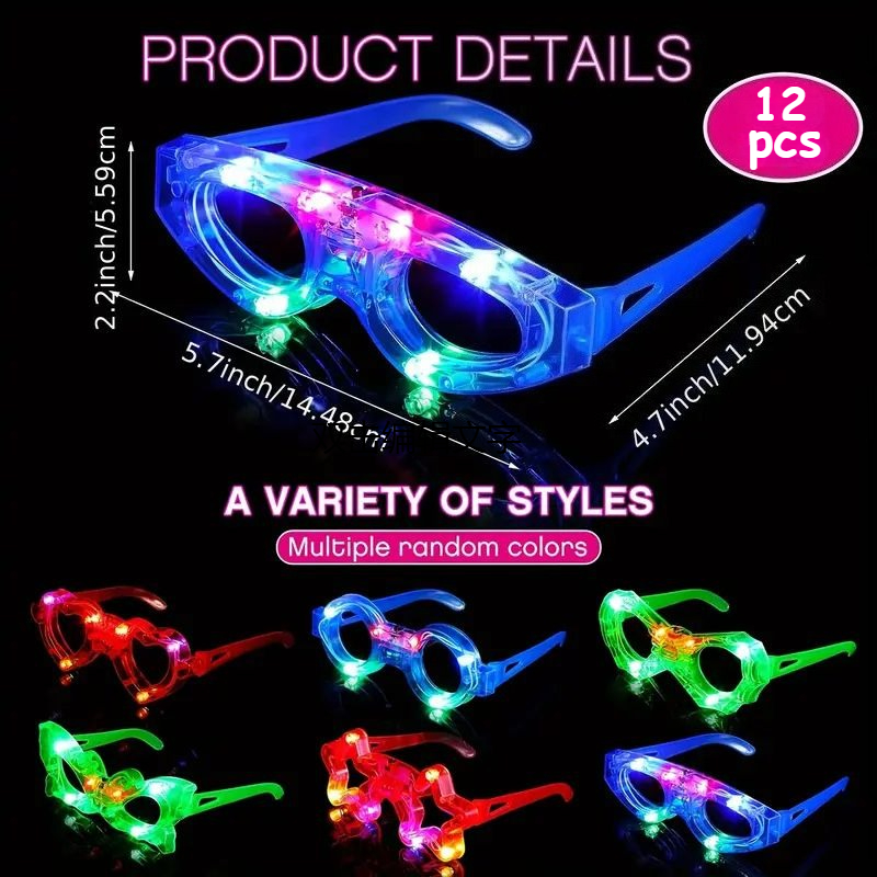 12pcs LED Light Up Glasses Glo - Glow In The Dark Party Glasses review and price