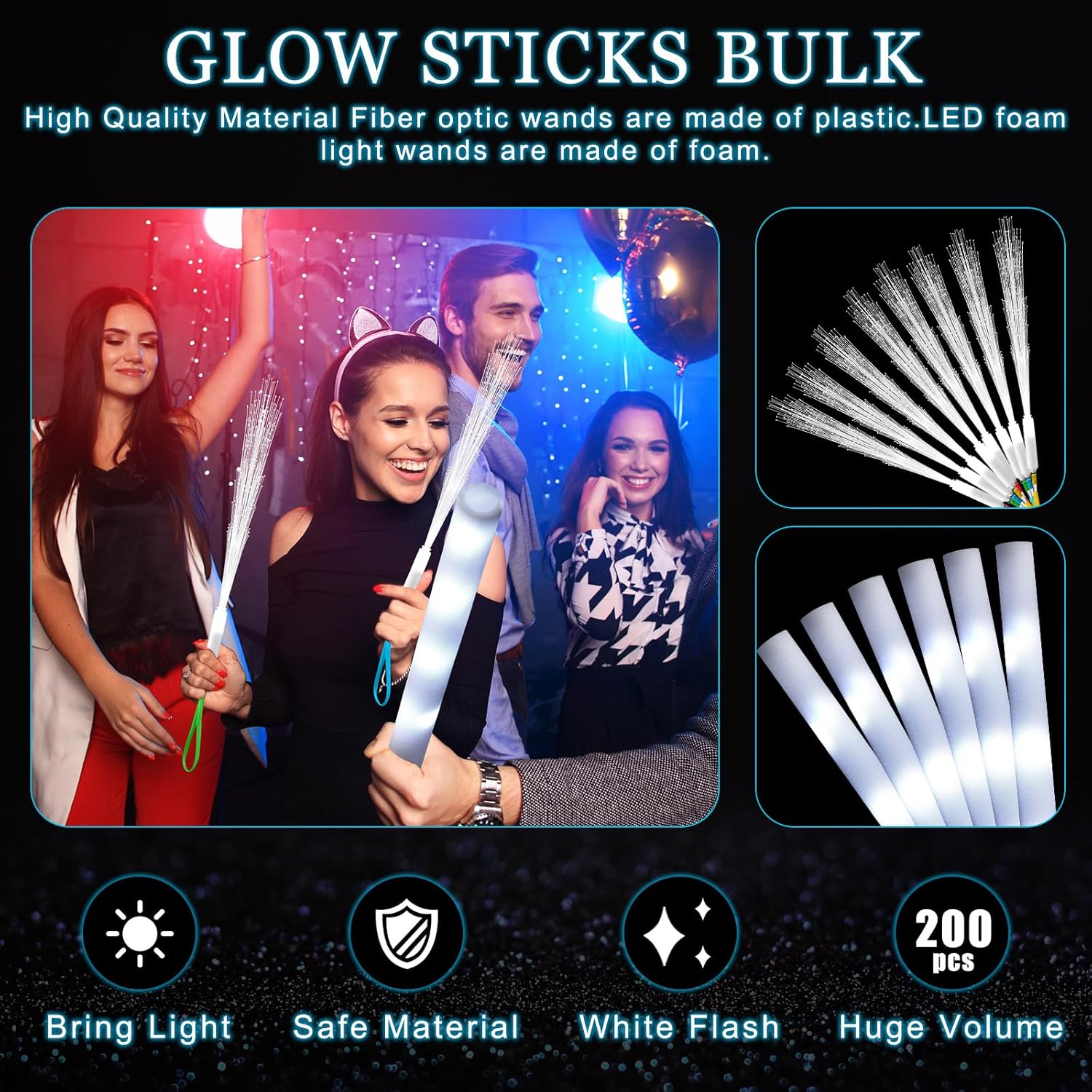 20pcs White Fiber Optic Wand L - Flashing Led Foam Sticks Party review and price